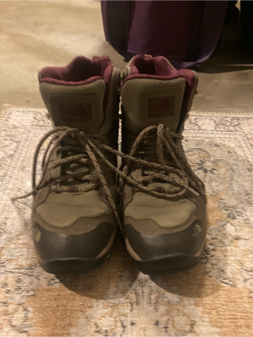 The North Face Kids Olive and Burgundy Hiking Boots
